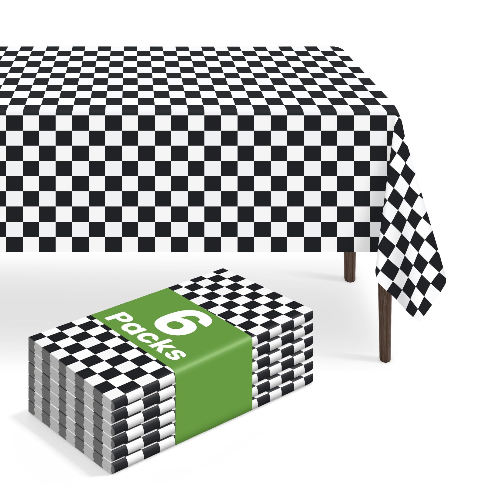 Paquete de 6 manteles a cuadros en blanco y negro, manteles de plástico para fiestas, desechables, 54 x 108 pulgadas, mantel impermeable con bandera a cuadros negros para cumpleaños, fiestas,