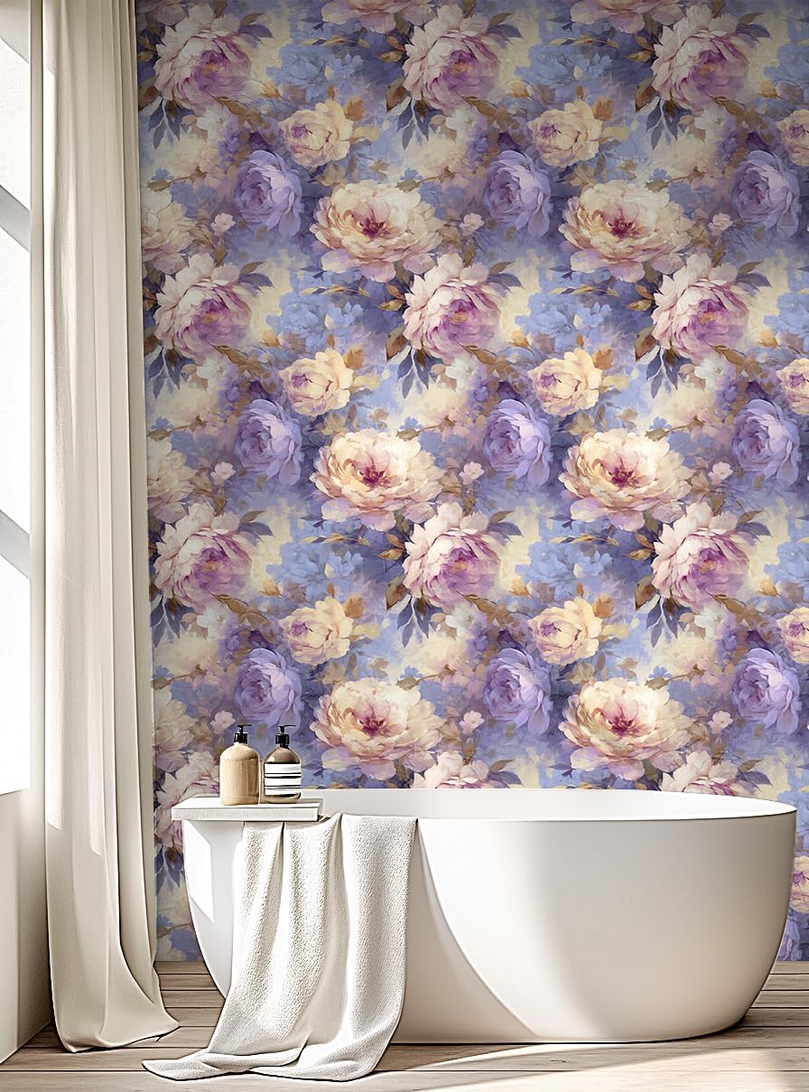 HAOKHOME Floral Peel and Stick Wallpaper Purple/Pink/Brown Temporary Removable Wall Paper for Bedroom Living Room Decor 17.3in x 118in