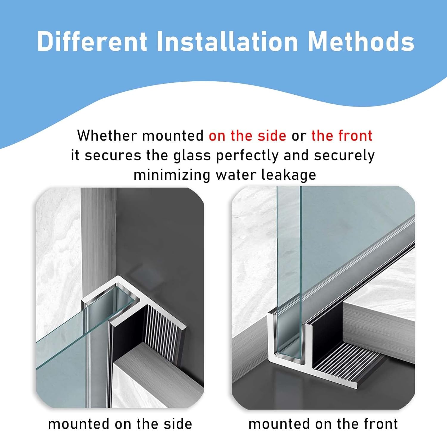 2-Pack Frameless Shower Glass Panel Fixed Inserts F Type, 3/8" & 1/2" Thick Aluminum Door Glass Frame Parts for Home, Gym, Restauant(Matte Gray,for 1/2" (12mm))