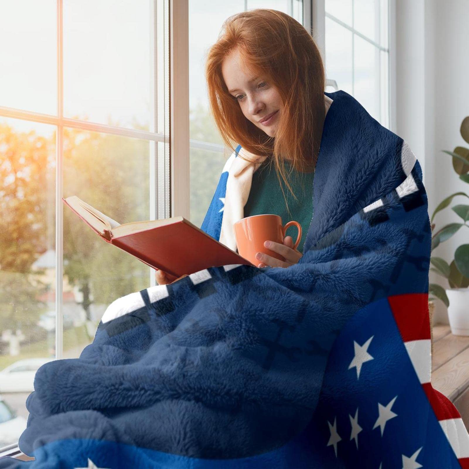 Coperta in pile per divano o letto, motivo: bandiera americana
