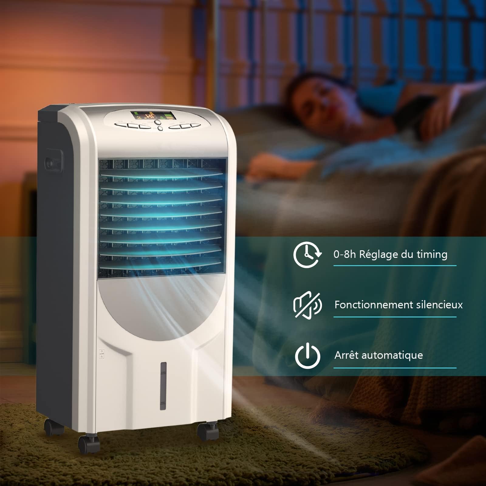RELAX4LIFE 5 en 1 Rafraîchisseur d'Air Mobile Silencieux | Froid/Chauffage/Vent/Déshumi/Purification | Climatiseur Mobile sans Évacuation | Réservoir 7L | Oscillation | 3 Vitesses | Mini Clim Portable