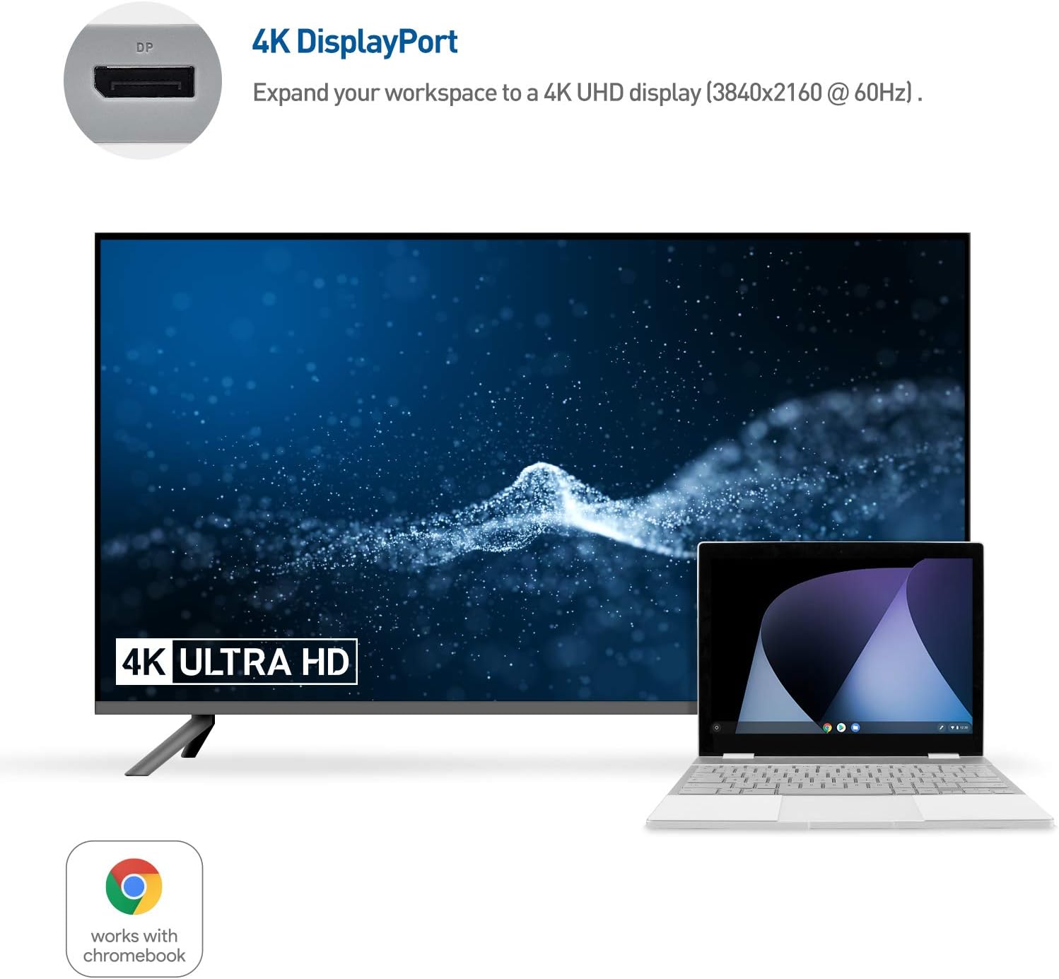 Cable Matters USB C Hub DisplayPort, 4K@60Hz (USBC DisplayPort Hub), 100Mbps Ethernet, 2X USB, 60W Host Charging in Gray - Thunderbolt 4 / Thunderbolt 3 Port Compatible for MacBook Pro