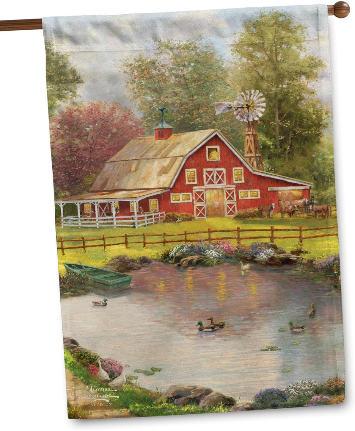 Flagology, Thomas Kinkade Red Barn Retreat I House Flag 28" x 40", Outdoor Farm Flag, Exclusive Premium Fabric, Officially Licensed Thomas Kinkade, Spring, Summer