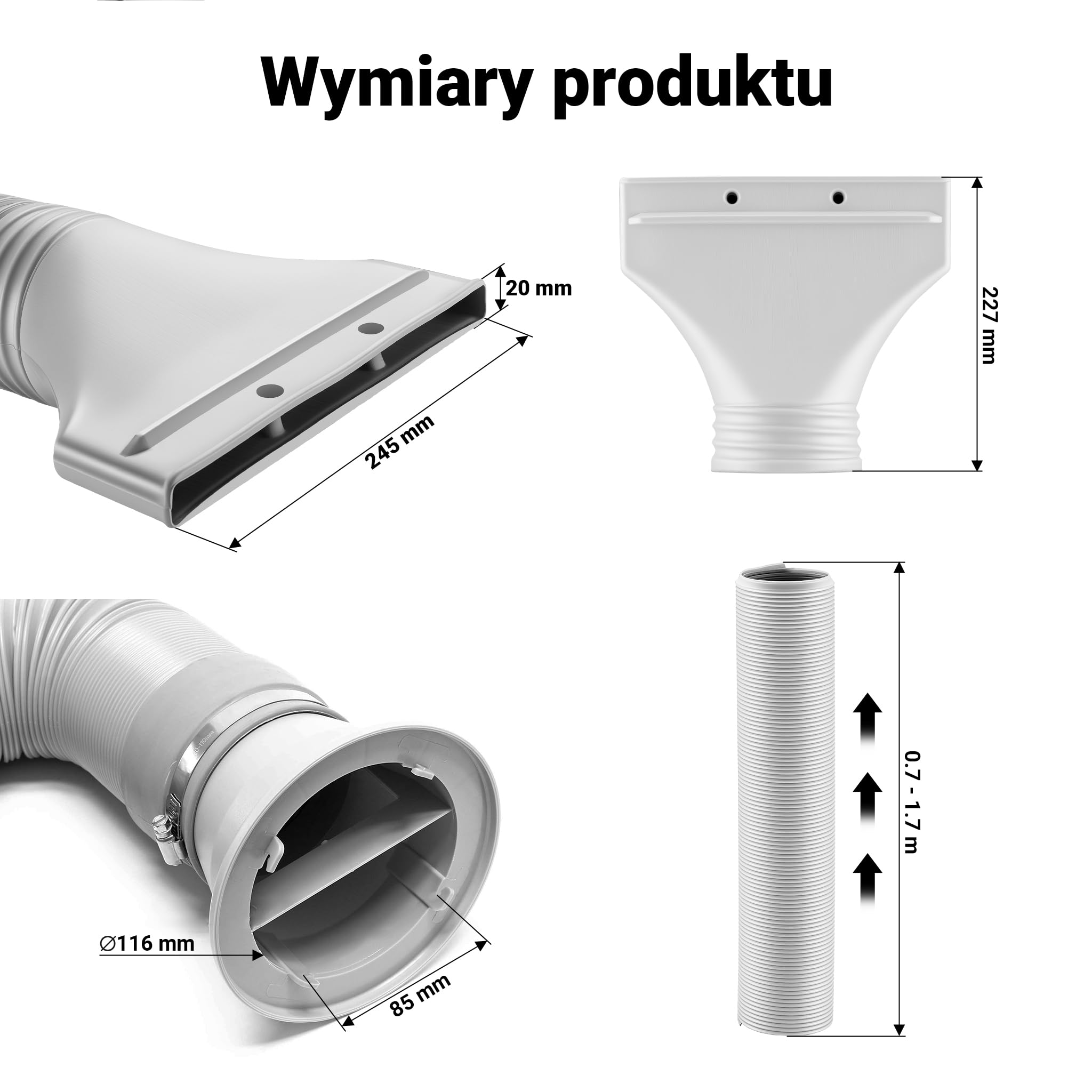 Wiltec Rura wentylacyjna do aerografu o średnicy 105 mm, wąż z regulowaną długością od 0,7 – 1,7 m rura wywiewna do kabiny lakierniczy
