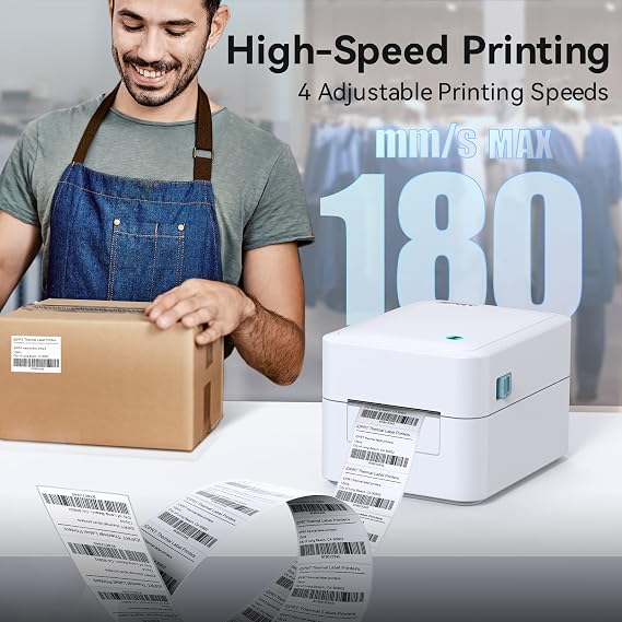 iDPRT Label Maker with 600pcs Labels(2 Rolls of 300pcs) - Thermal Barcode Printer with Ethernet & USB Connection, Customizable App, Supports Various Sized Labels, Label Printer for Small Business