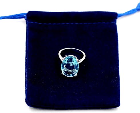 Uloveido Created Topaz Ring Big Oval Light Blue Stone Solitaire Cocktail Rings for Women Platinum Plated, Simple Design Birthday Wedding Light Blue Crystal Jewelry Ring Gift for Female Size 6-12 Y2165