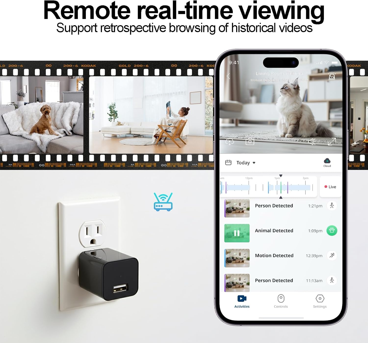 ULar Plug-in Security Camera, 4K UHD Small Nanny Pet Mini WiFi Cam, One Free 16GB SD Card Included Remotely APP View, Motion Detection for Indoor Smart Surveillance-No Audio
