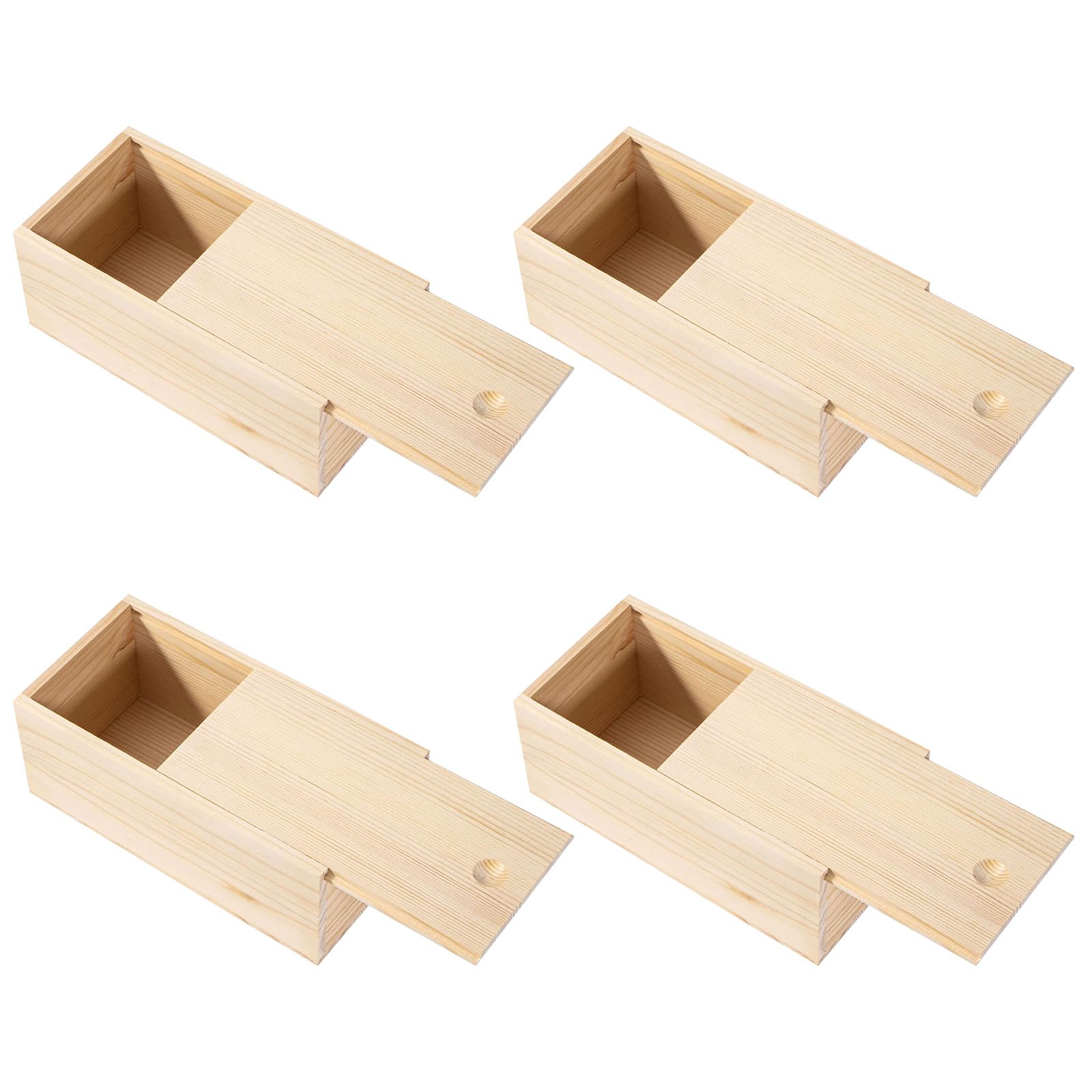 Piccole Scatole di Legno Scorrevole 4 Pezzi Scatola di Immagazzinaggio in Legno Grezzo Cassetta Legno Rettangolare con Coperchio per Decorare fai da te e Contenitore,16.8x9.8x5cm