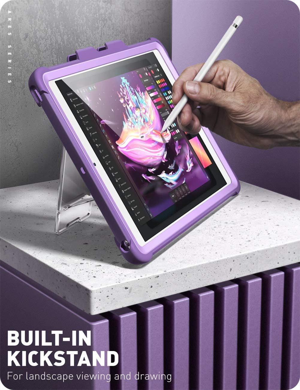 i-Blason Ares Case for New iPad 9th/8th/7th Generation, iPad 10.2 2021/2020/2019 Case, Full-Body Kickstand with Built-in Screen Protector Cover with Pencil Holder (Purple)