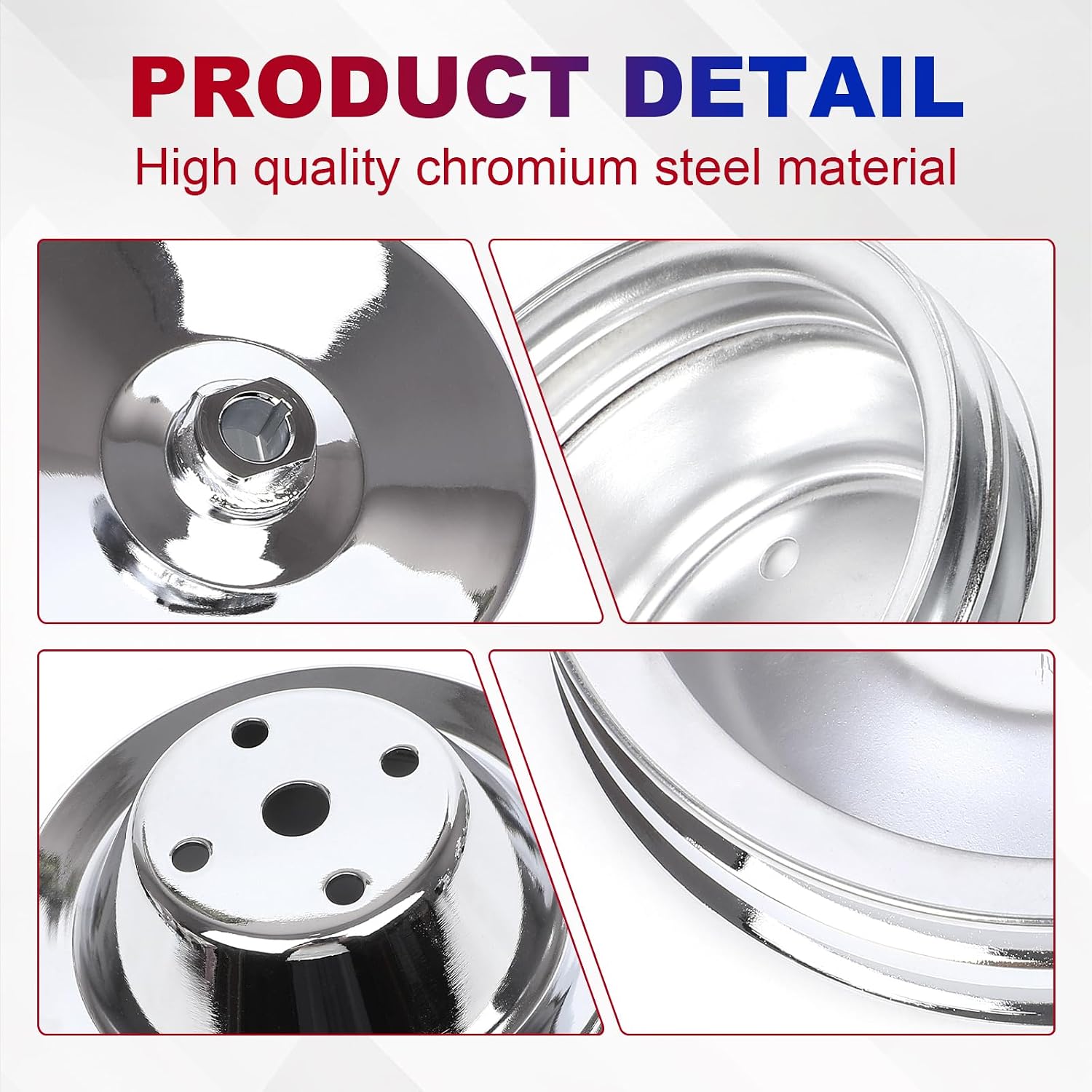Small Block for Chevy 2 Groove Chrome Steel Long Water Pump + 2 Groove + 1 Groove Crankshaft Power Steering Pulley Kit + 2 Groove Crankshaft SBC 305 350