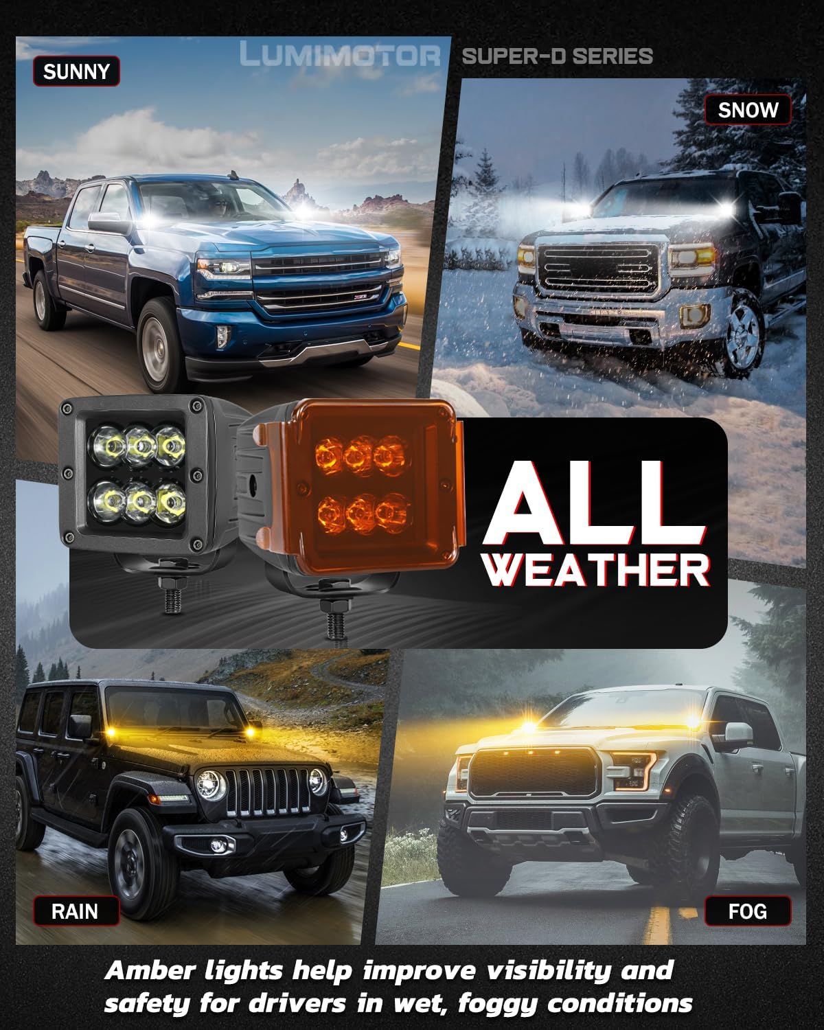 2026 Upgraded 3 Inch CREE LED Pod Lights Kit w/DT Wiring Harness Amber Covers, Spot Beam LED Cubes, Off Road Ditch Fog Lights, IP68 Waterproof for Truck UTV ATV SUV Boat