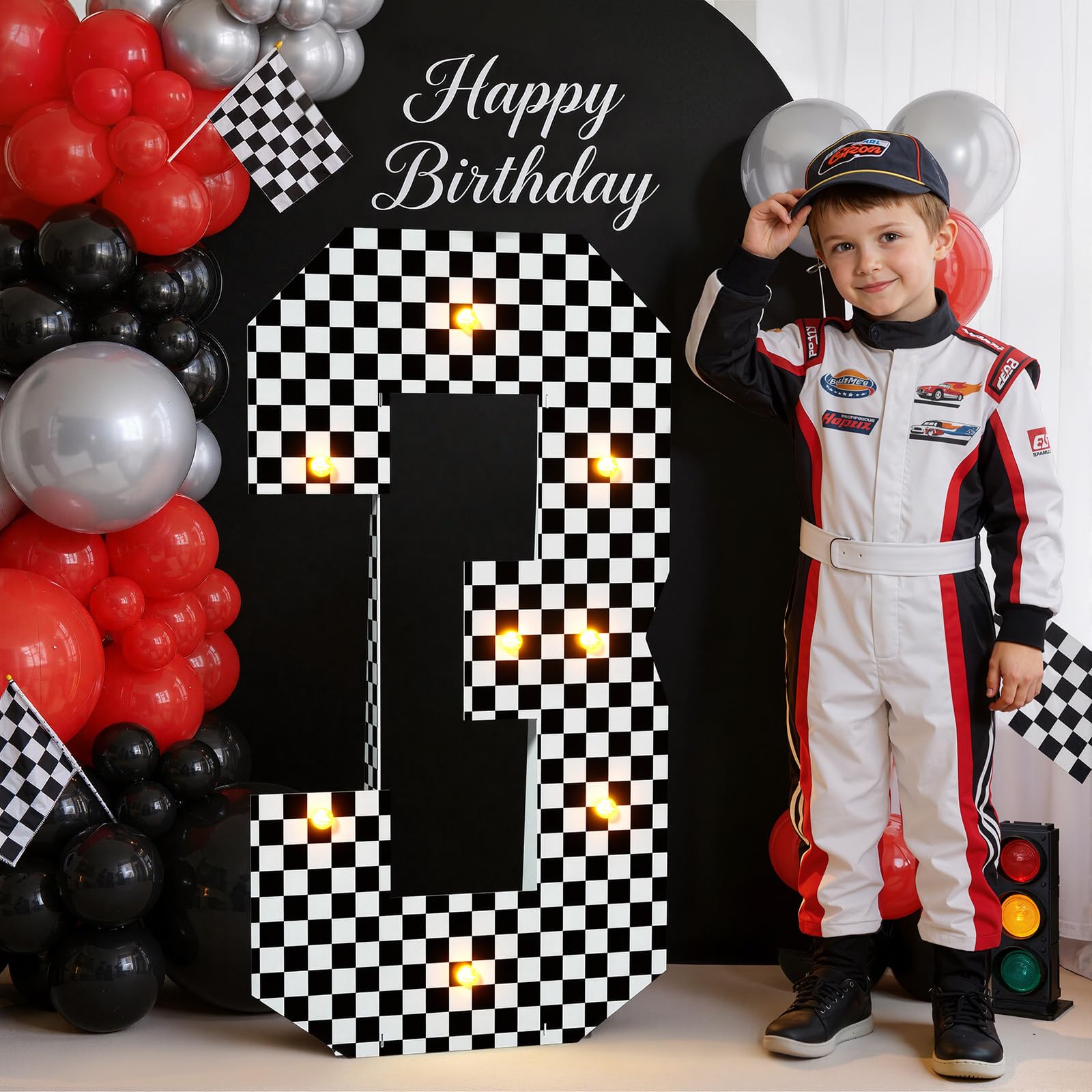 Decoración de fiesta de coche de carreras con número 2 marquesina de 3 pies 8
