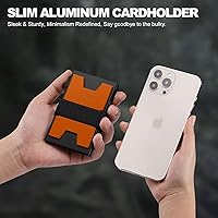 Vista 31 de Cartera delgada de aluminio para hombre, placa trasera expandible duradera, bloqueo RFID, billetera desplegable de metal minimalista, con capacidad