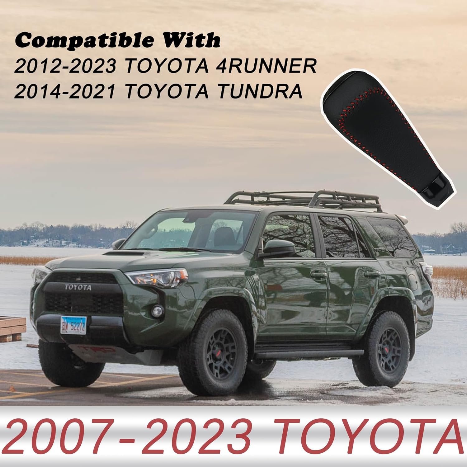 TQPONLY Automatic Gear Shift Lever Shifter Knob,Compatible with 2012-2023 Toyota 4Runner TRD Pro,2014-2021 Tundra TRD Pro Accessories Gear Handle Button (Glossy Black)