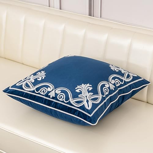 Miniatura 3 de Aeckself Funda de cojín europea de 18 x 18 pulgadas, de terciopelo de lujo, decoración para el hogar, funda de almohada floral bordada, para sofá,