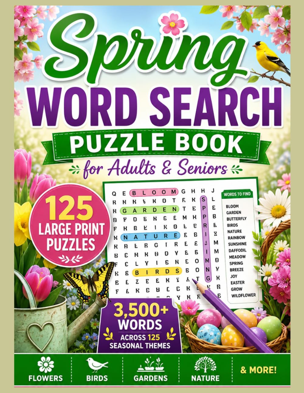 Spring Word Search Puzzle Book for Adults & Seniors
