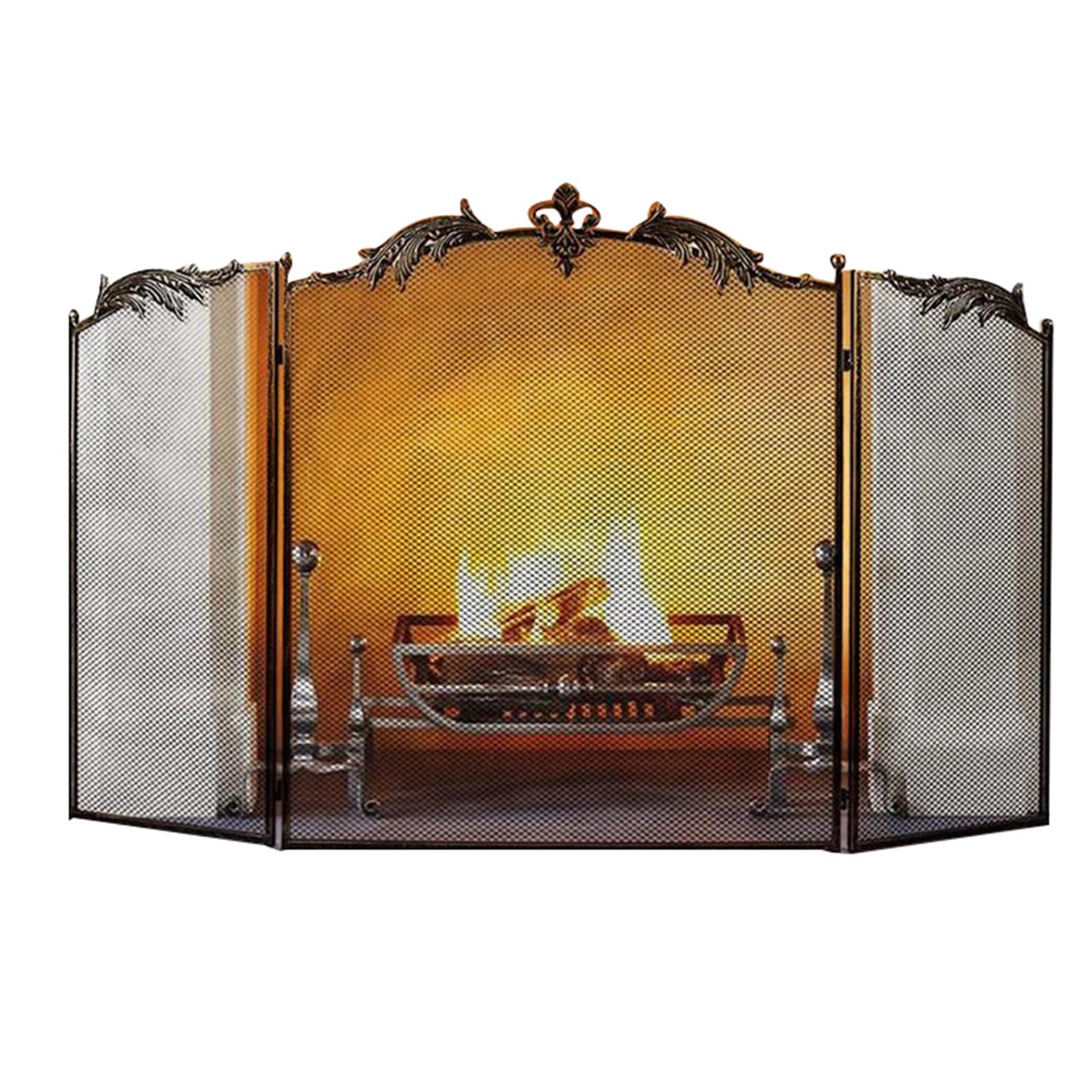 3-Panel Fireplace Screen, Folding, Protector Chimenea,Salvachispas Chimenea leña, Antichispas para Chimeneas de Leña,Rejilla Chimeneas Leña y Estufas, Chimenea Puerta de pie Malla Decorativa