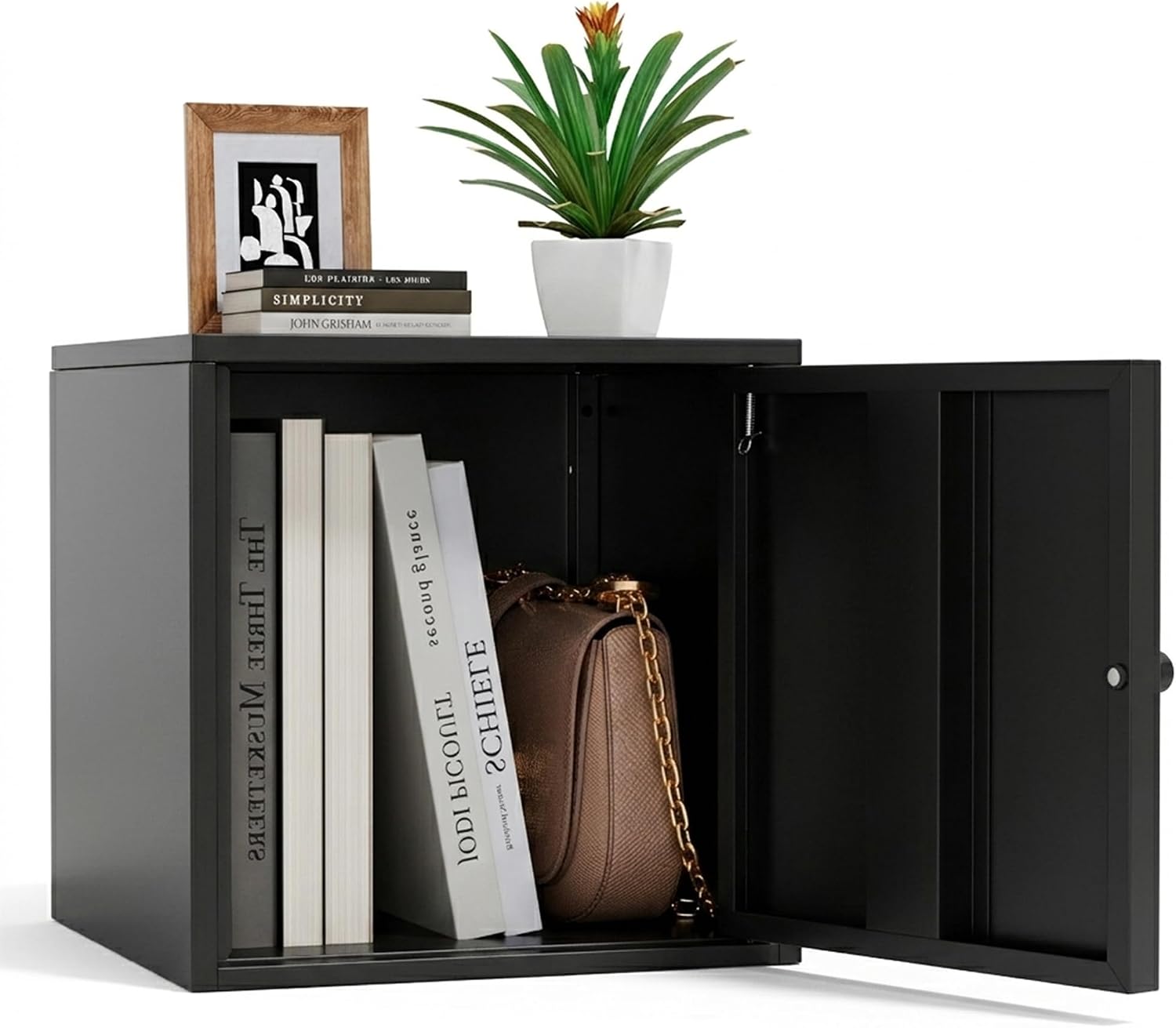 Cube Storage Organizer, 11" x 11" x 11" Mini Aesthetic Metal Storage Cabinet with Door, Small Steel Cabinet for Desk, Stackable Modular Storage Bin for Office, Home