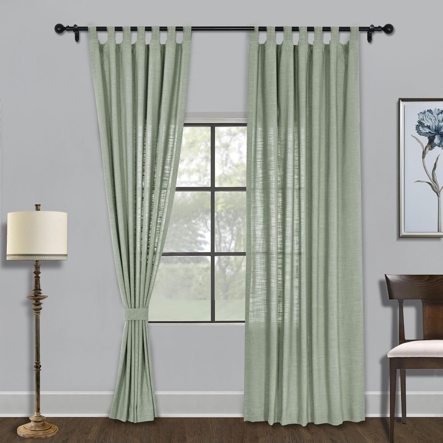 Fcosie 50" Wx96 L Room Darkening Curtains for Bedroom Linen Tab Top Drapes Light Filtering Curtains 96 Inches Long Energy Efficient Window Treatments for Dining Room Laundry Room, 2 Panels, Pale Blue