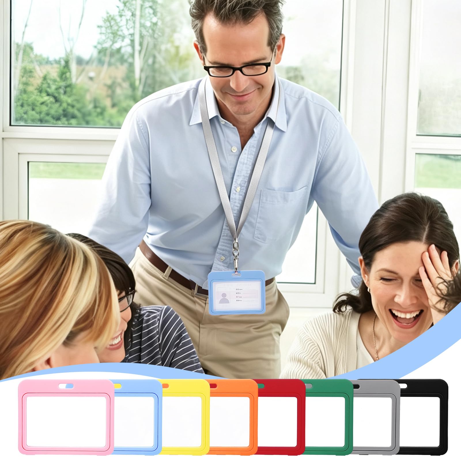 96 porte Badge Horizontal Porte Badges Transparents Double Face 8 couleur Étui Rigide Étanche en Plastique avec Fenêtre Porte Étiquettes Nominatives pour Infirmières Bureau Cartes de Crédit