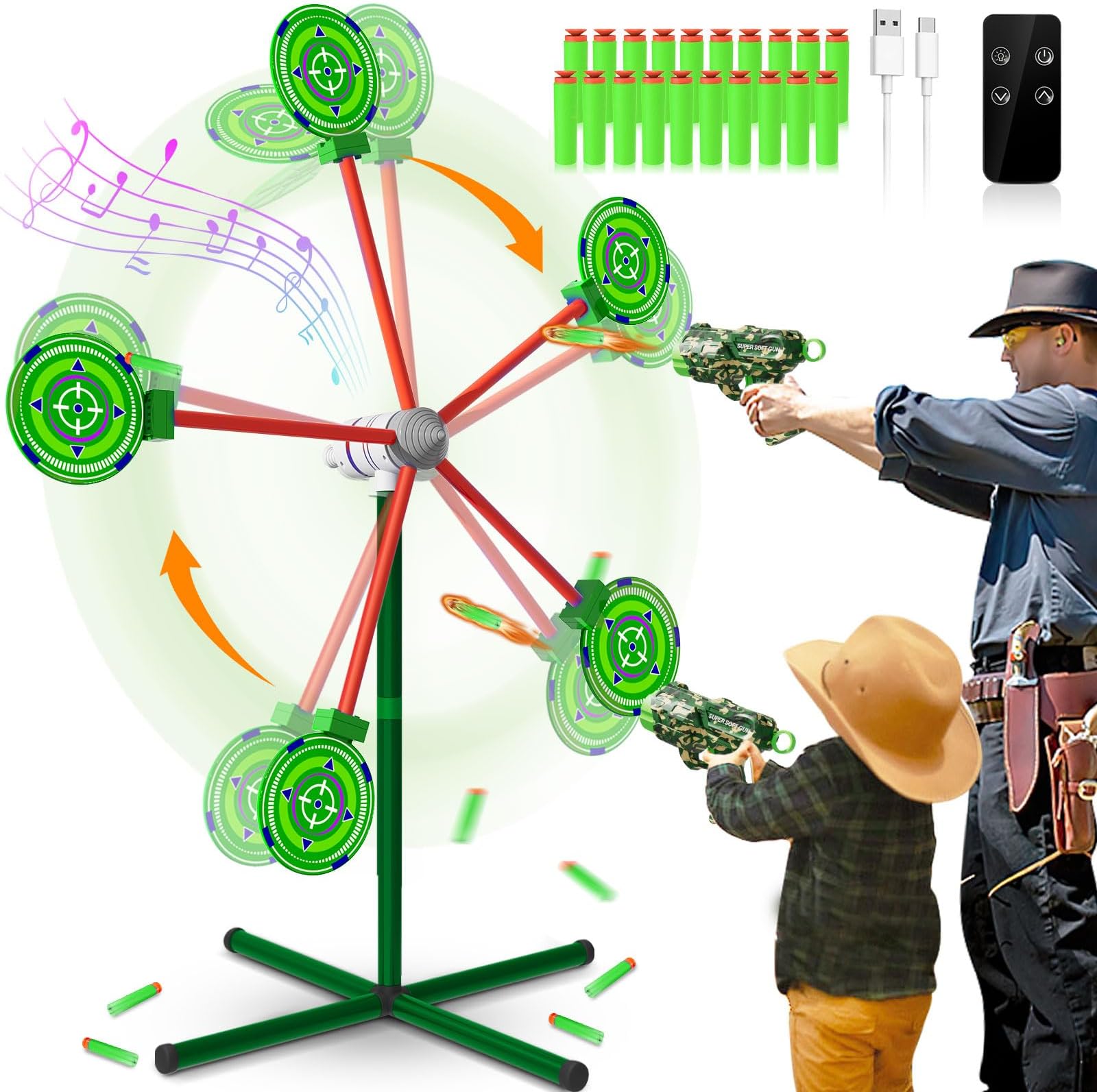 Rocket Shooting Games Toys with Rotating Target 2 Toy Guns 20 Foam Darts Kids Outdoor Toys for Boys Age 5 6 7 8 9 10+ Year Old Carnival Games Compatible with Nerf Guns (Green)