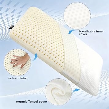 Talatex Hotel Quality Pillow for Side and Back Sleepers, Helps Neck & Shoulder Pain Relief, Natural Talalay Latex Core, Cooling Ventilated Design with Washable Tencel Cover