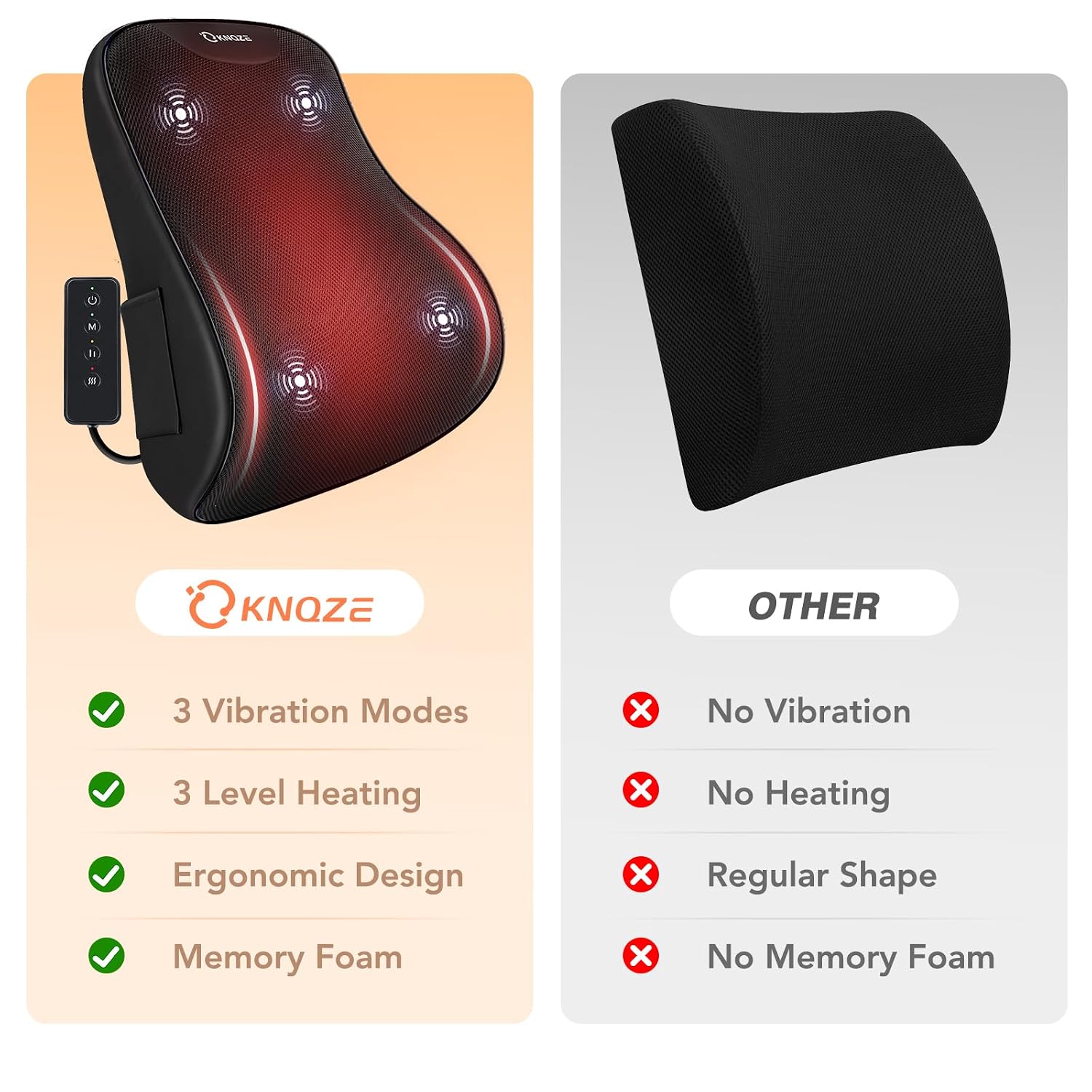Knqze lumbar support for office chair, hot back support pillow with vibration, back massage for pain relief, 3 heating levels and 4 motors and 3 intensity, home office car on Sofa V1 Knqze lumbar support for office chair, hot back support pillow with vibration, back massage for pain relief, 3 heating levels and 4 motors and 3 intensity, home office car on Sofa V1