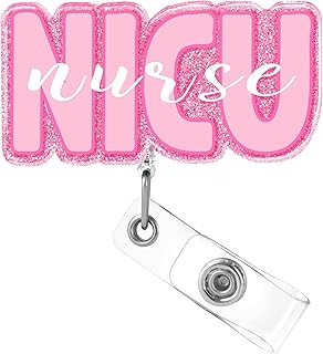 Plifal NICU ID Badge Reel Holder Retractable - Alligator Clip for Nurse Nursing, Rose Cute Neonatal Intensive Care Unit Acrylic Name Tag Reels Hospital Student Work Accessories