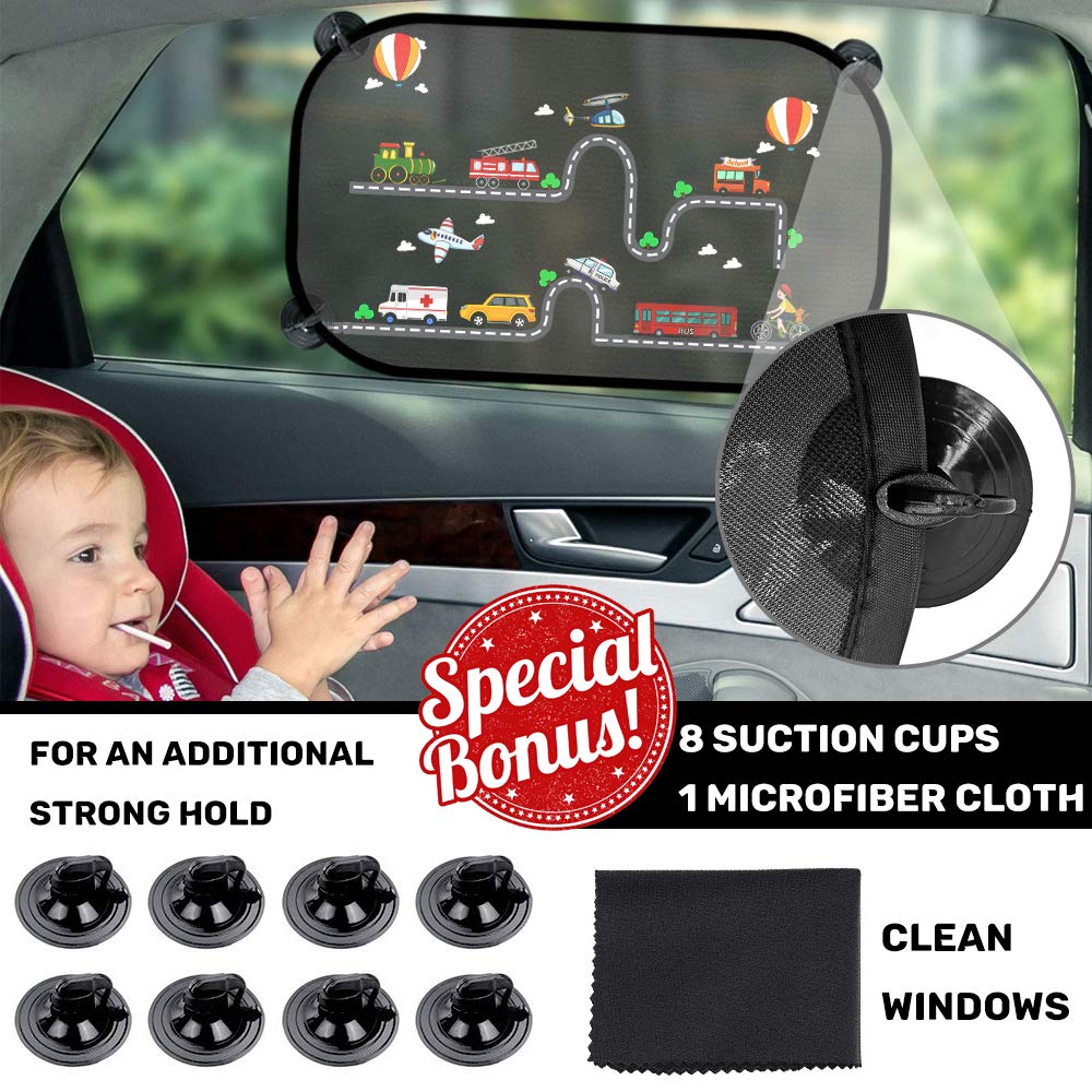 Pare-soleil Voiture Bébé - 2 Pièces - Protection UV 99% - Fixation électrostatique Sans Ventouses - Motif Vie Marine - 51 X 31 Cm