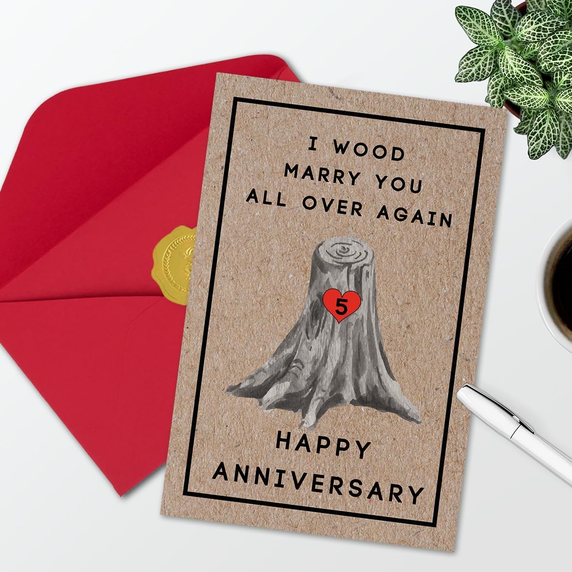 Happy 5th Anniversary Card for Women Men, 5th Wedding Anniversary Wood Card for Him Her,Fifth Anniversary Card for Boyfriend, 5 Years Married Gift for Husband 110 image 5 of 6 B0CTQ9GTRK