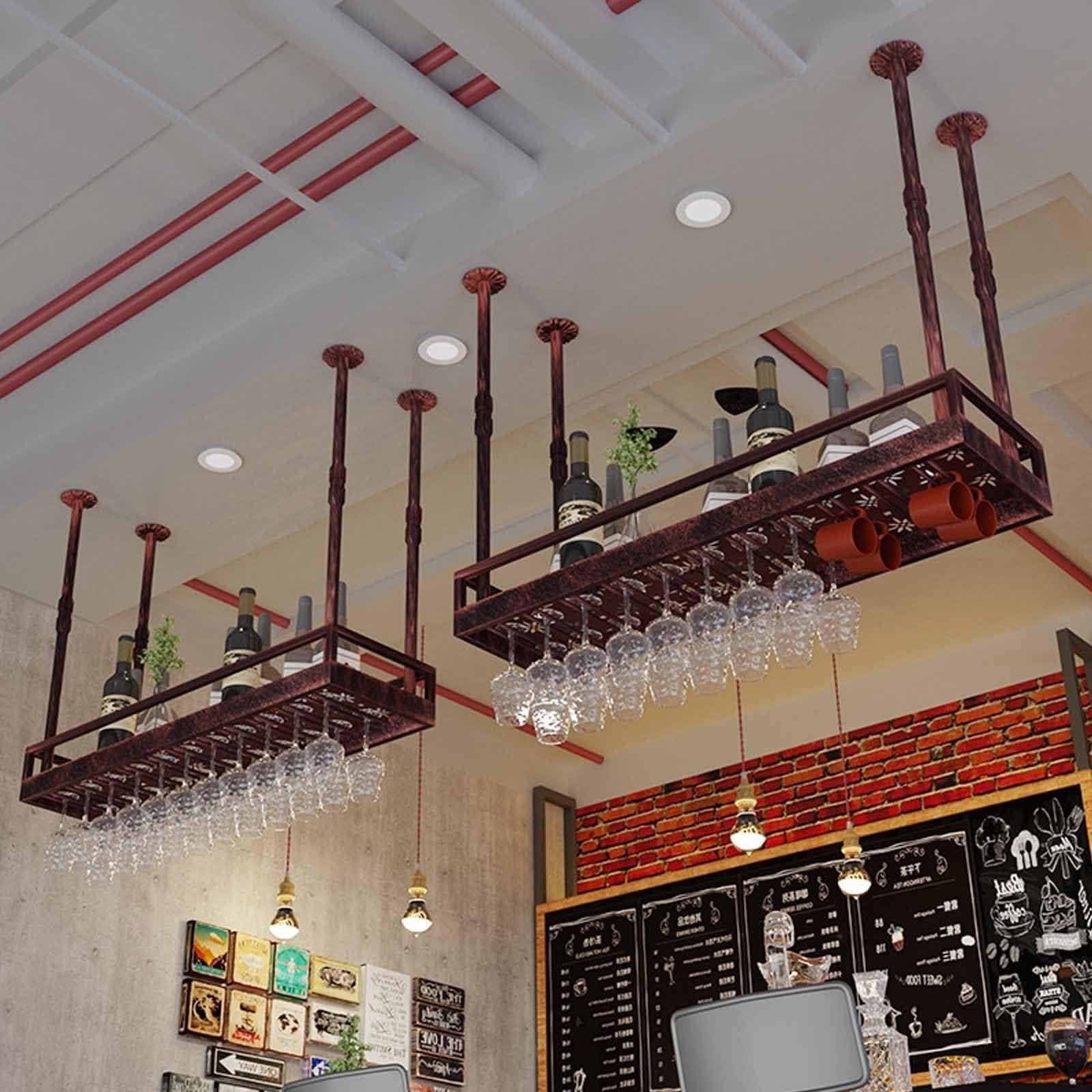 Mensola For Vino A Soffitto - Portabicchieri Da Vino Sospeso, Portaoggetti Multiuso Da Soffitto In Metallo, Adatto For Espositore Sospeso Da Cucina Da Bar Ristorante(C,120cm)