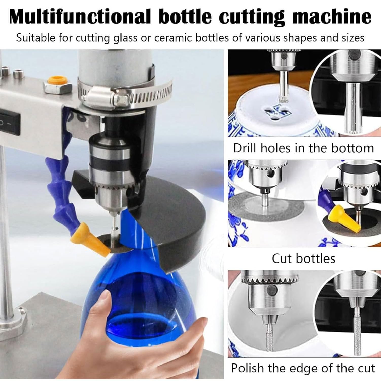 Cortador eléctrico de botellas de vidrio, velocidad y altura ajustables, base giratoria para un fácil corte, 7 niveles para precisión, ideal para proyectos de vino y manualidades