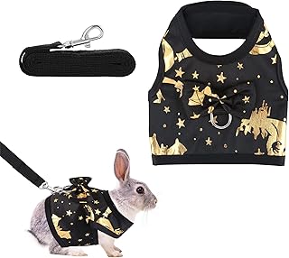 Halloween Rabbit Harness Leash, Bat Wizard Bunny Vest Harness Leash Cosplay Halloween Party Decoration for Rabbit Ferret Bunny Kitten Guinea Pig