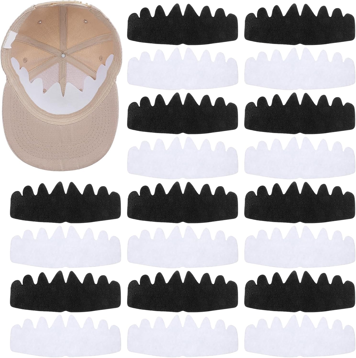 20 Pcs Baseball Caps Inserts, Hat Liners Sweat Protection, Felt Reusable Washable Hat Stiffener Hats Insert for Baseball, Golf, Fedora, Trucker Caps Ball Sports Hats (Black & White)