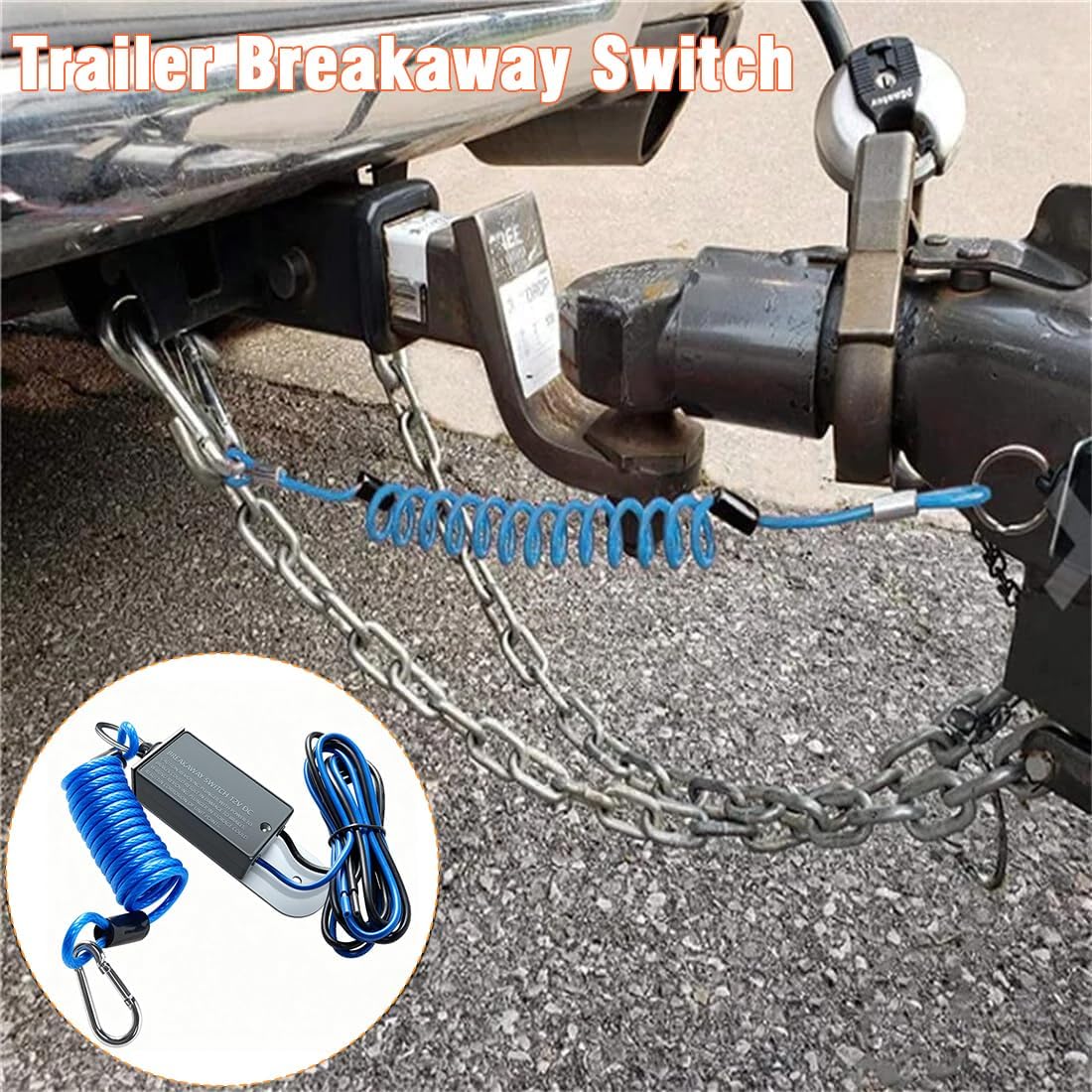 RV Breakaway Switch with 4ft Coiled Cable & Carabiner, 12V Trailer Emergency Brake Safety Switch, Sealed Electric Brake Activation Kit for Camper, Travel Trailer, Car Hauler