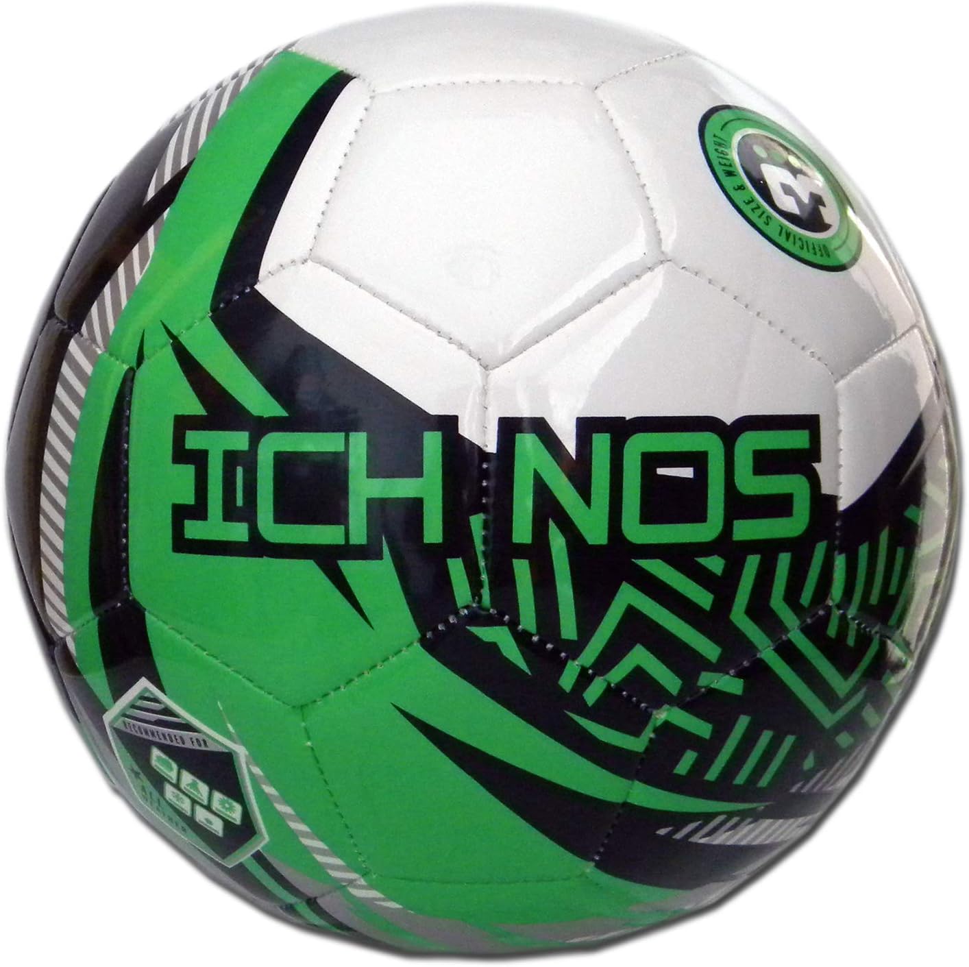 ICHNOS Snazzer Junior size football ball (White, Green, Blue, Silver, 3 (AGE 6-9))