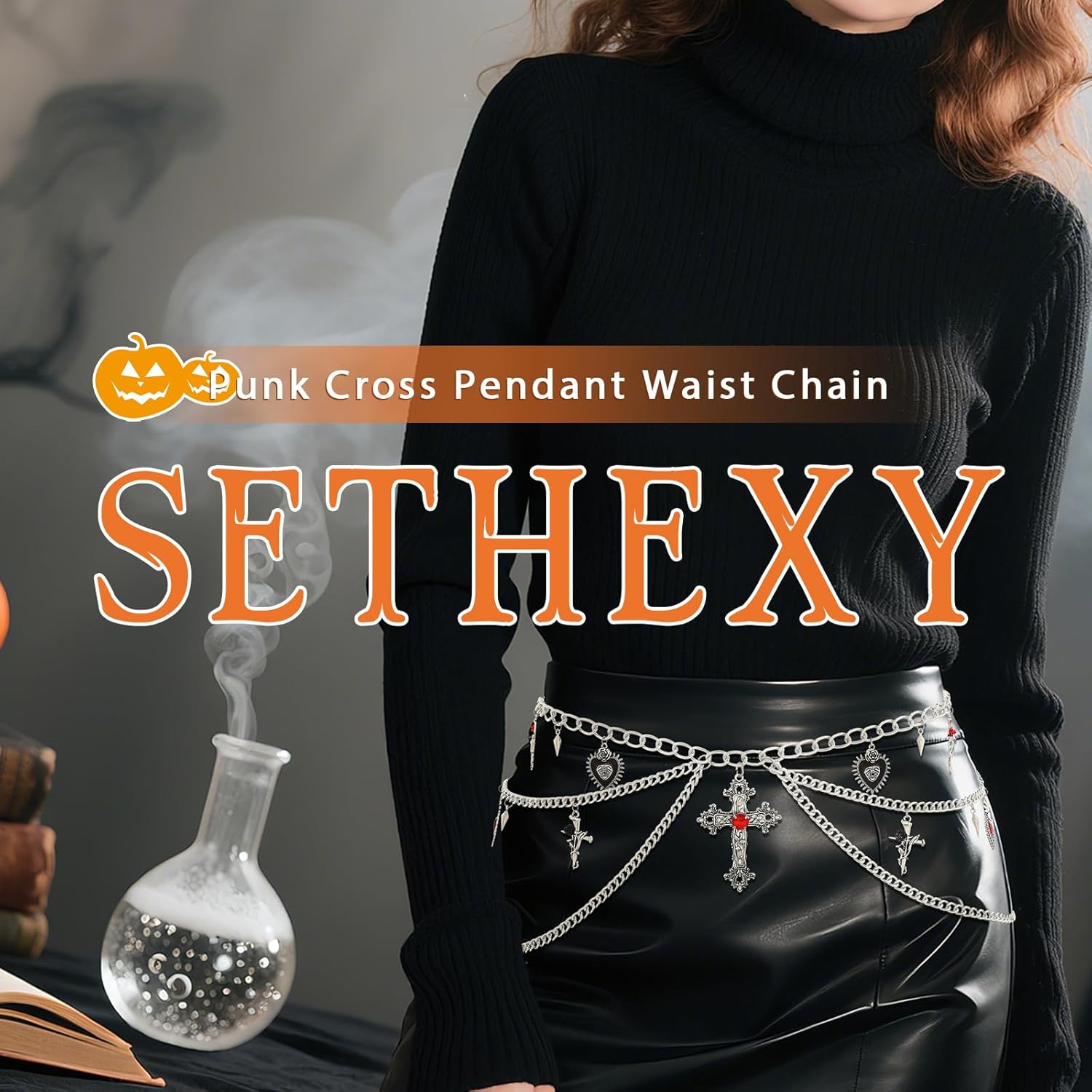 Sethexy Silver Cross Chain Belt Multi-layered Gothic Waist Chain Heart Punk Chain Belts Dress Belts Adjustable Body Chain Jewelry for Women - Image 6