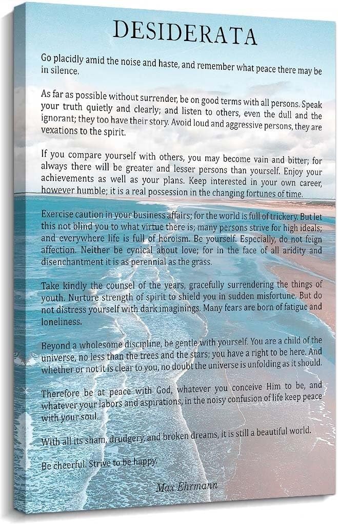 Desiderata Poem Wall-Art, "Go Placidly Amid the Noise" Max Ehrmann Quote, Inspirational Literary Print for Living Room, Kitchen, Office(Framed,12x18inch(30x45cm))