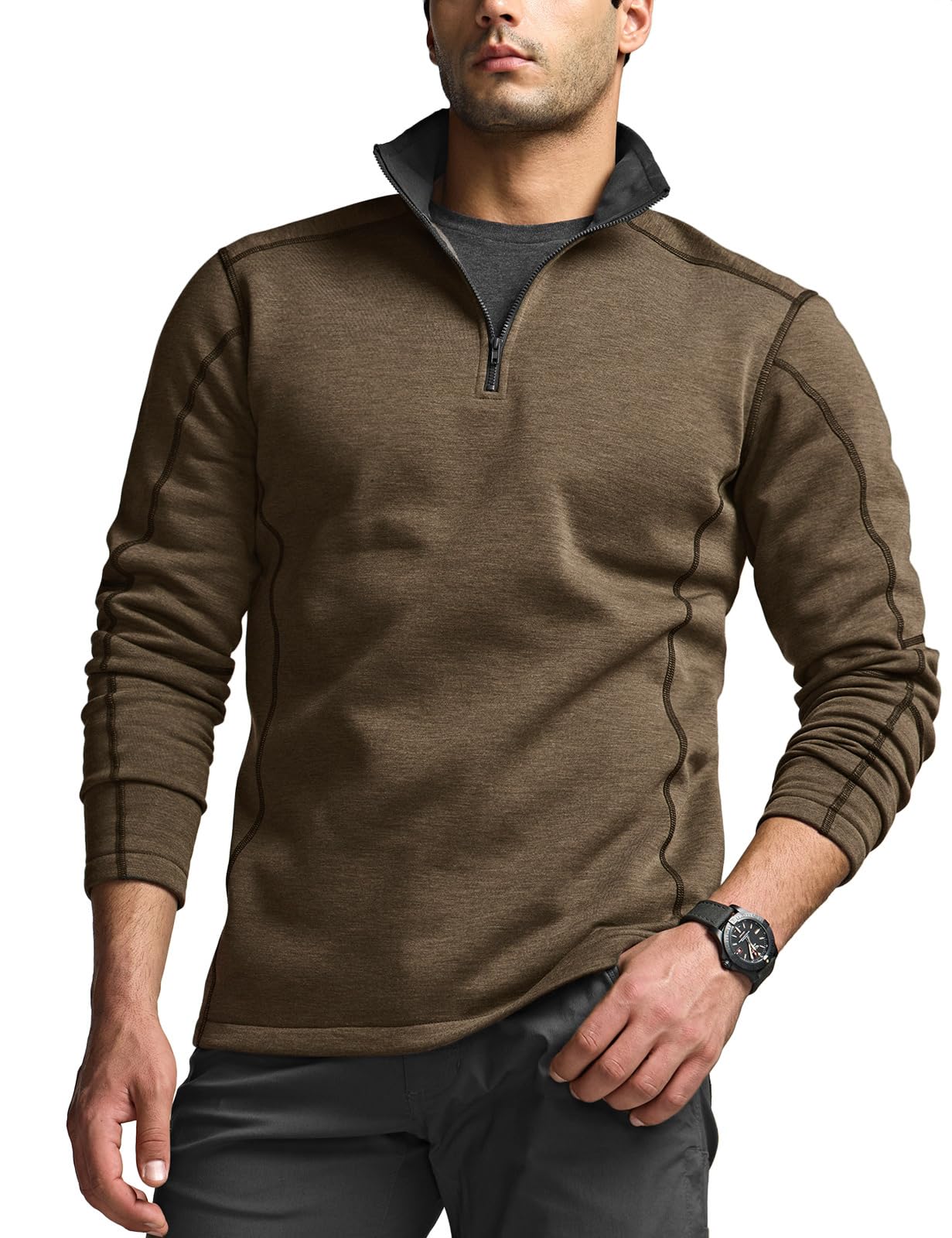 Men's Thermal Fleece Quarter Zip Sweater, Outdoor Lightweight Long Sleeve Pullover, Casual Mock Neck Polo Sweaters