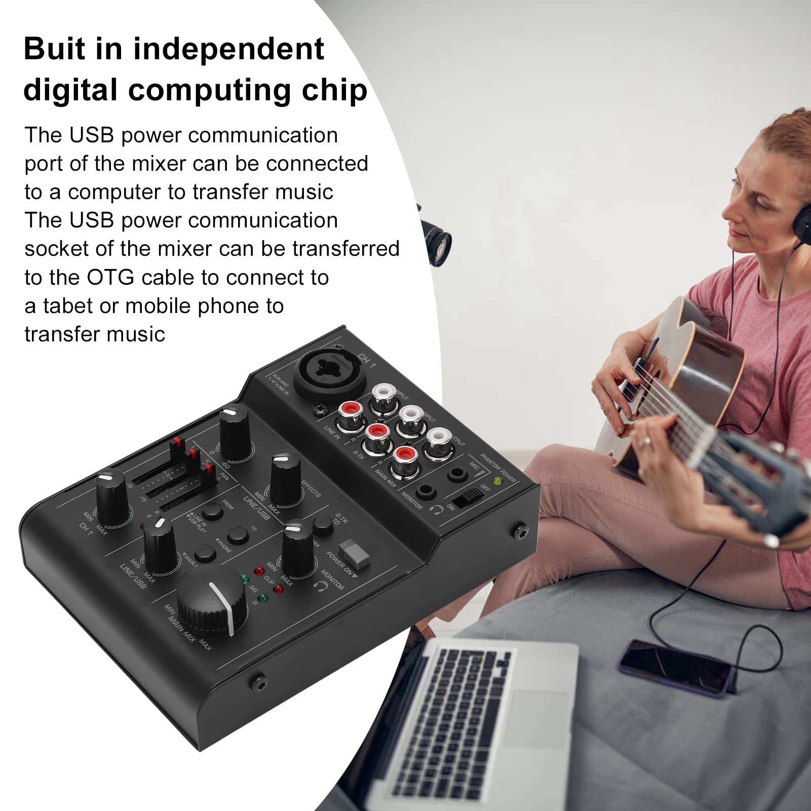 Acouto Kompaktowy Metalowy Mikser Cyfrowy Kontroler Miksera do Nagrywania na żywo z Efektami Zasilacz USB z Odpornym Mikserem Cyfrowym min. Kontroler Miksera AudioCyfrowy Mikser Dźwięku na żywoLive