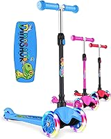 Vista 35 de BELEEV Patinete A1 para niños de 2 a 6 años, 3 ruedas para niños y niñas, ruedas iluminadas, altura ajustable, inclinación para conducir, cubierta