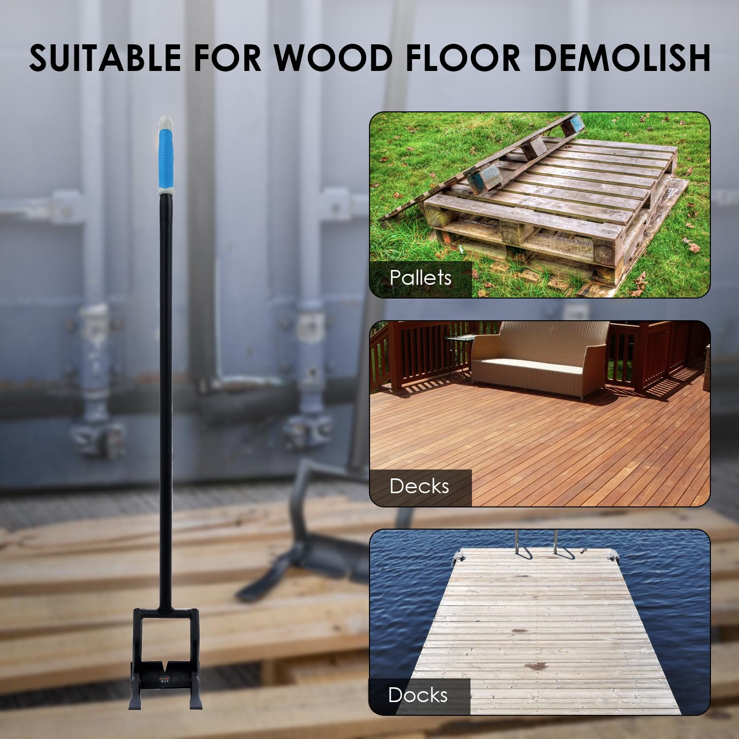 TOPWAY Pallet Buster and Deck Wrecker 43 Pulgadas Resistente para Palets de Madera y Cubiertas, Herramienta para Romper Palés con mango desmontable de 3 Secciones