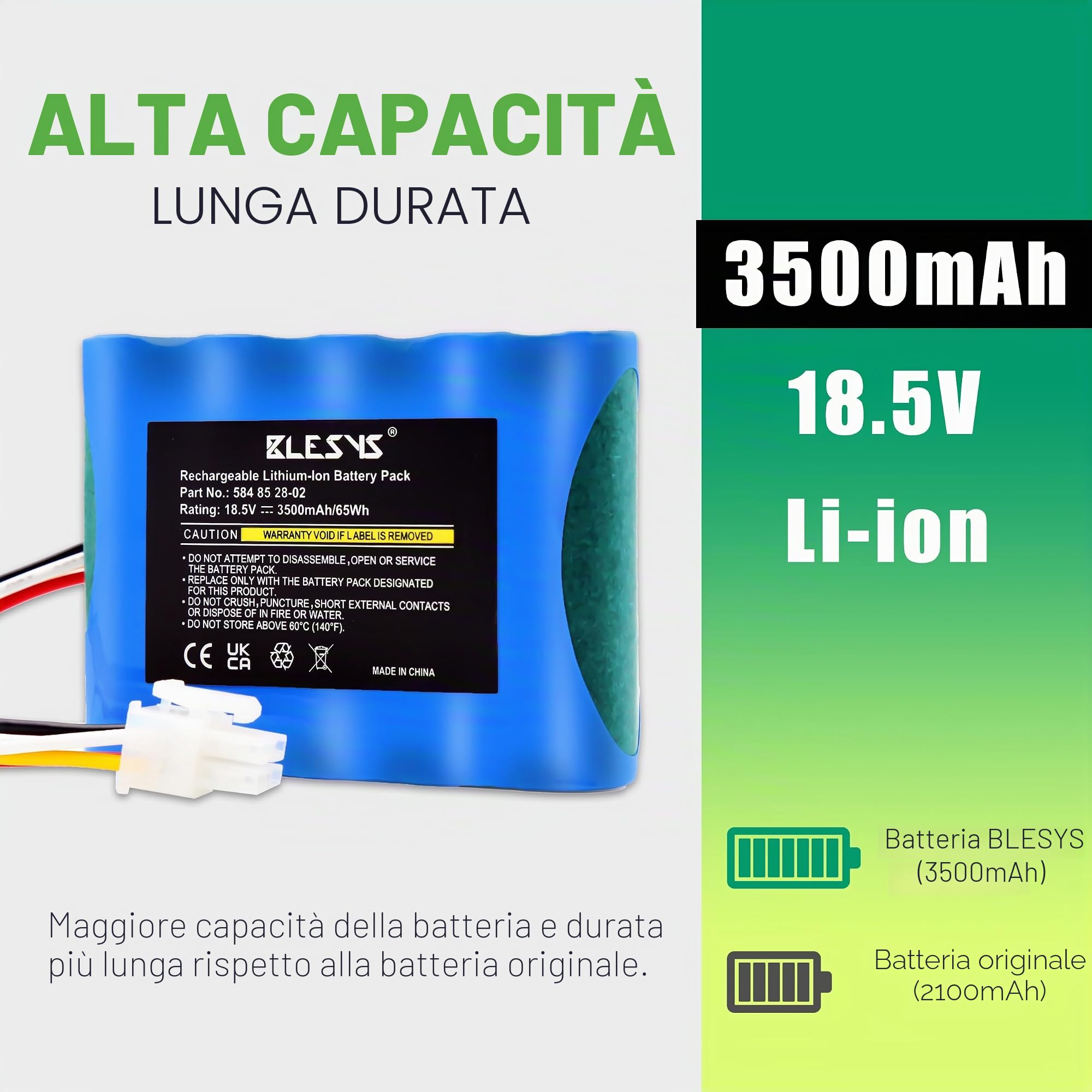 BLESYS 3500mAh Batteria per Gardena Sileno City 250 500 (2017,2018) Sileno Life, Batteria di Ricambio per Robot Tagliaerba Husqvarna 589 58 62-01,584 85 28-02 [18,5 V 65 Wh]