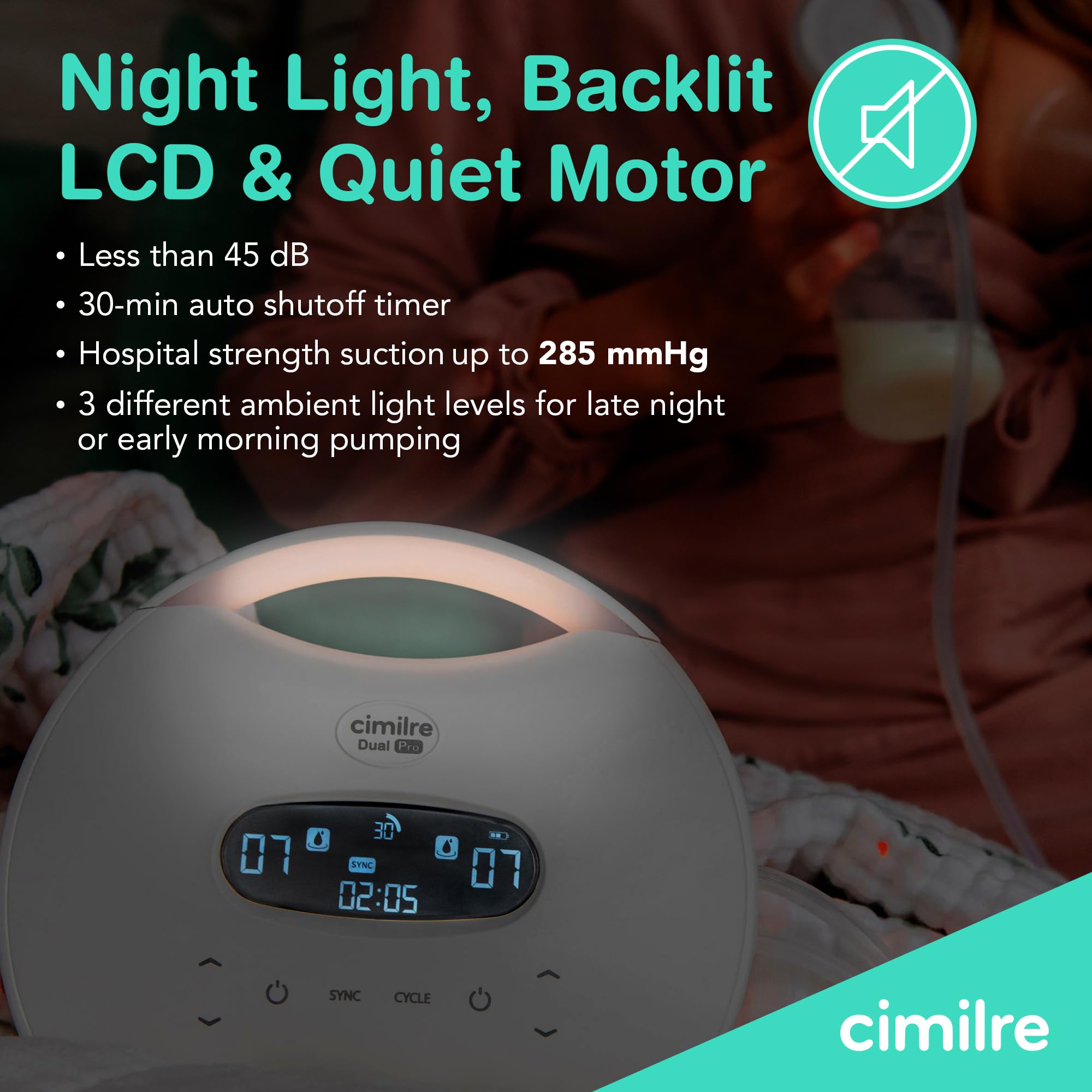 S7 Dual Pro - Extractor de leche recargable de Cimilre, sesiones de bomba personalizables con motores duales, velocidades de ciclo múltiples y niveles de succión de fuerza hospitalaria, doble