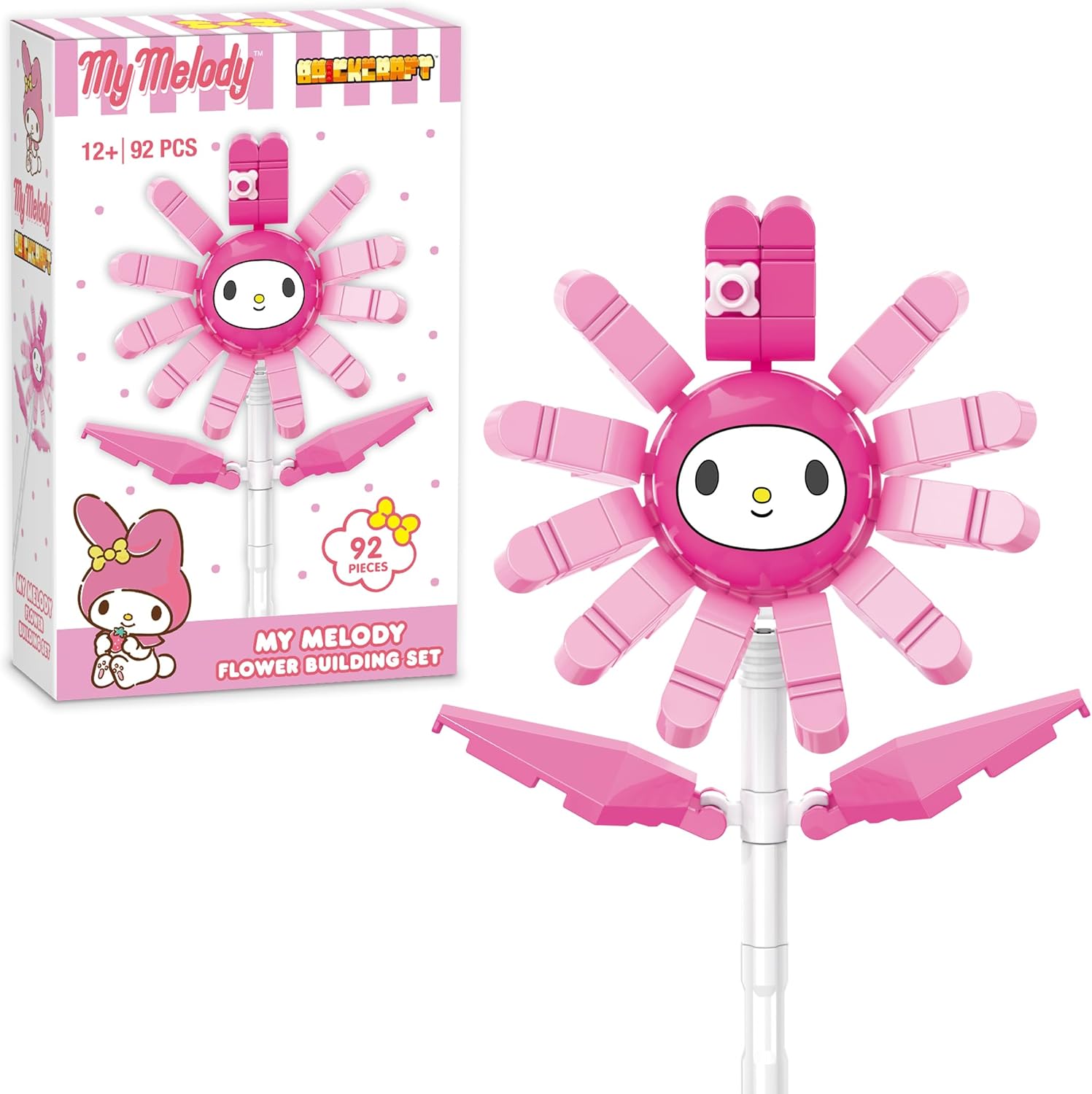 Brickcraft Officially Licensed Sanrio My Melody Flower with Detailed face and Petals Included 92 Pieces Multicolored Brick Building Set