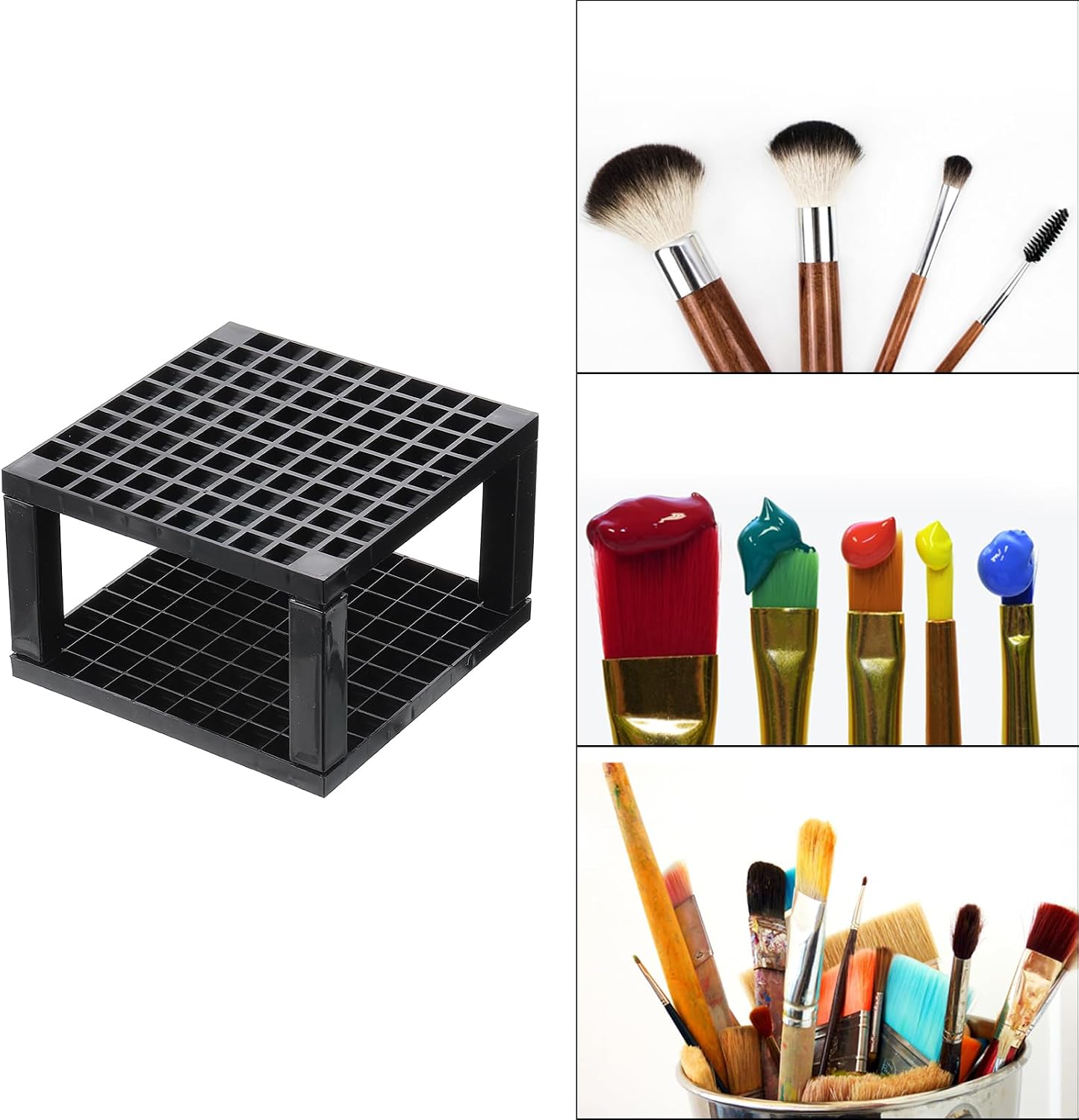 PATIKIL 1pcs Paint Brush Holder, Paint Brush Storage Organizer 96 Holes Plastic Paint Storage Desk Stand Square for Artist Desk Makeup Pencil, Black