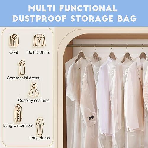 Miniatura 4 de DERIQ - 20 bolsas de plástico para ropa de 60 pulgadas, bolsas de limpieza en seco, bolsas de plástico transparente para limpieza en seco, bolsas de