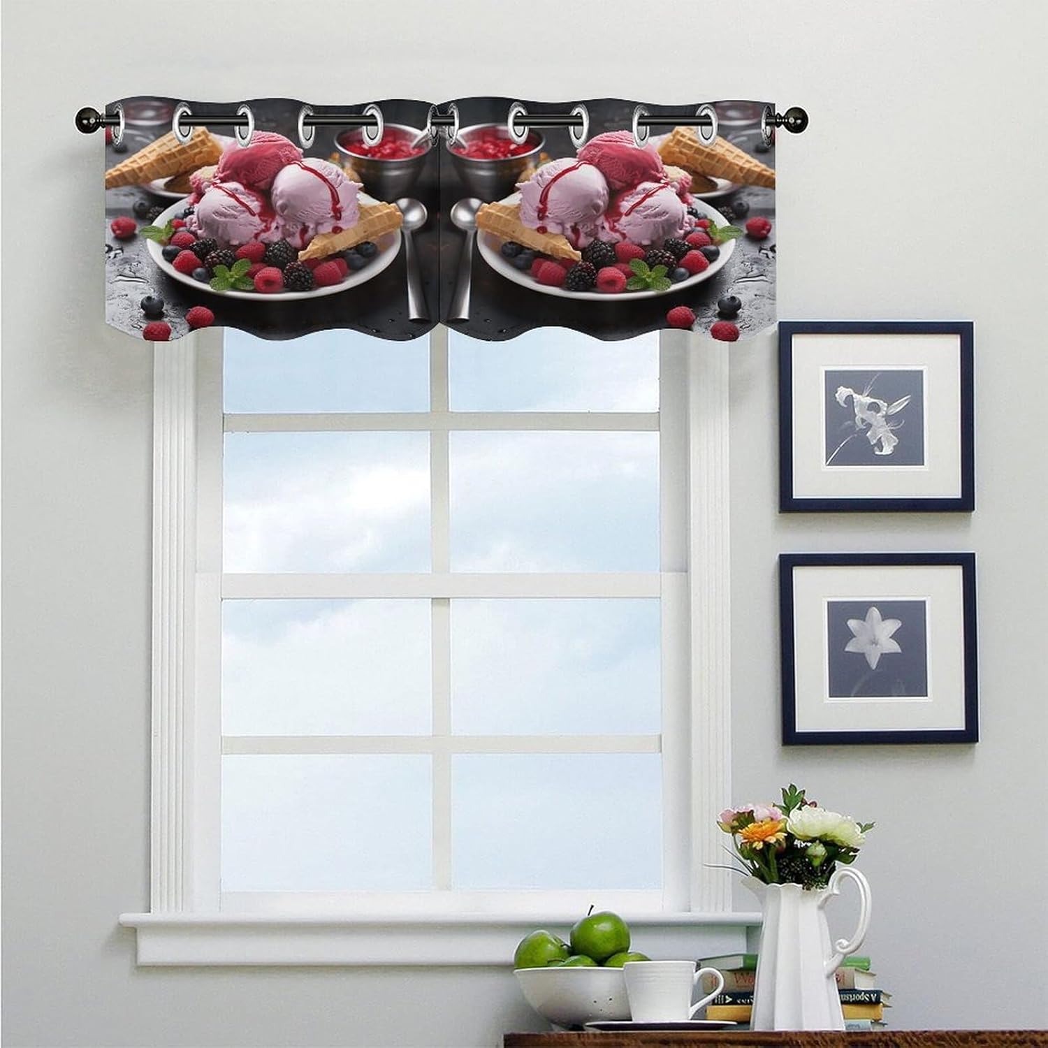 Raspberry Ice Cream 2 Pack Valance Curtains Window Treatments. Adjustable Curtain with Rod Pocket.Cafe Curtains is Half Curtains for Privacy Decorative 52x18.1 Inch.