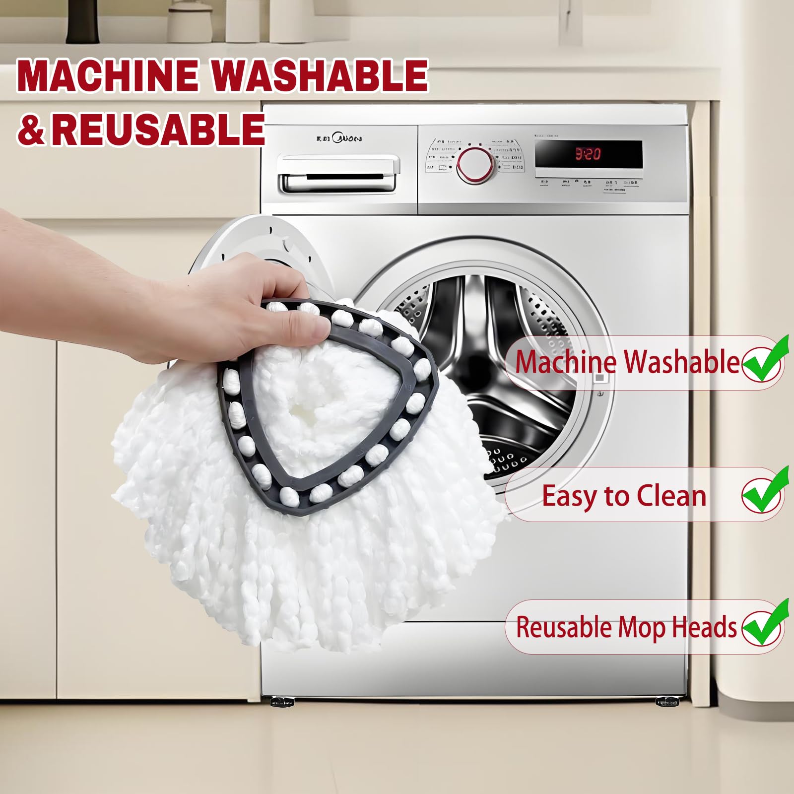 Paquete De 15 Cabezales Repuesto Para Fregona Giratoria, Cabezal Easywring 1 Tanque, Limpieza Suelos Madera Dura, Lavable a Máquina Y Fácil