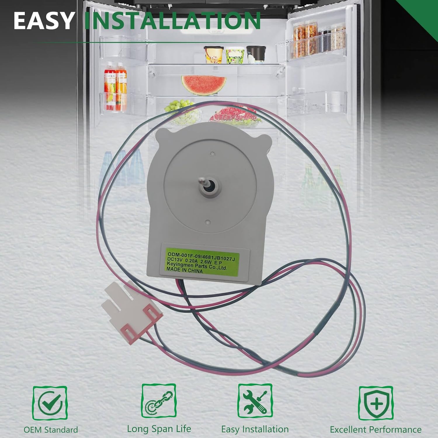 4681JB1027J Refrigerator Evaporator Fan Motor, DC13V 0.20A 2.6W, Compatible with LG, Refrigerator Fan Motor Replaces ODM-001F-09, 1519581, AH3523325, EA3523325, PS3523325, Low Noise